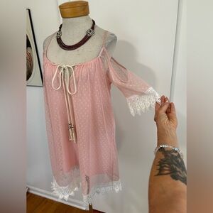 Rare unique made in Italy semi sheer couture  baby doll cold shoulder dress